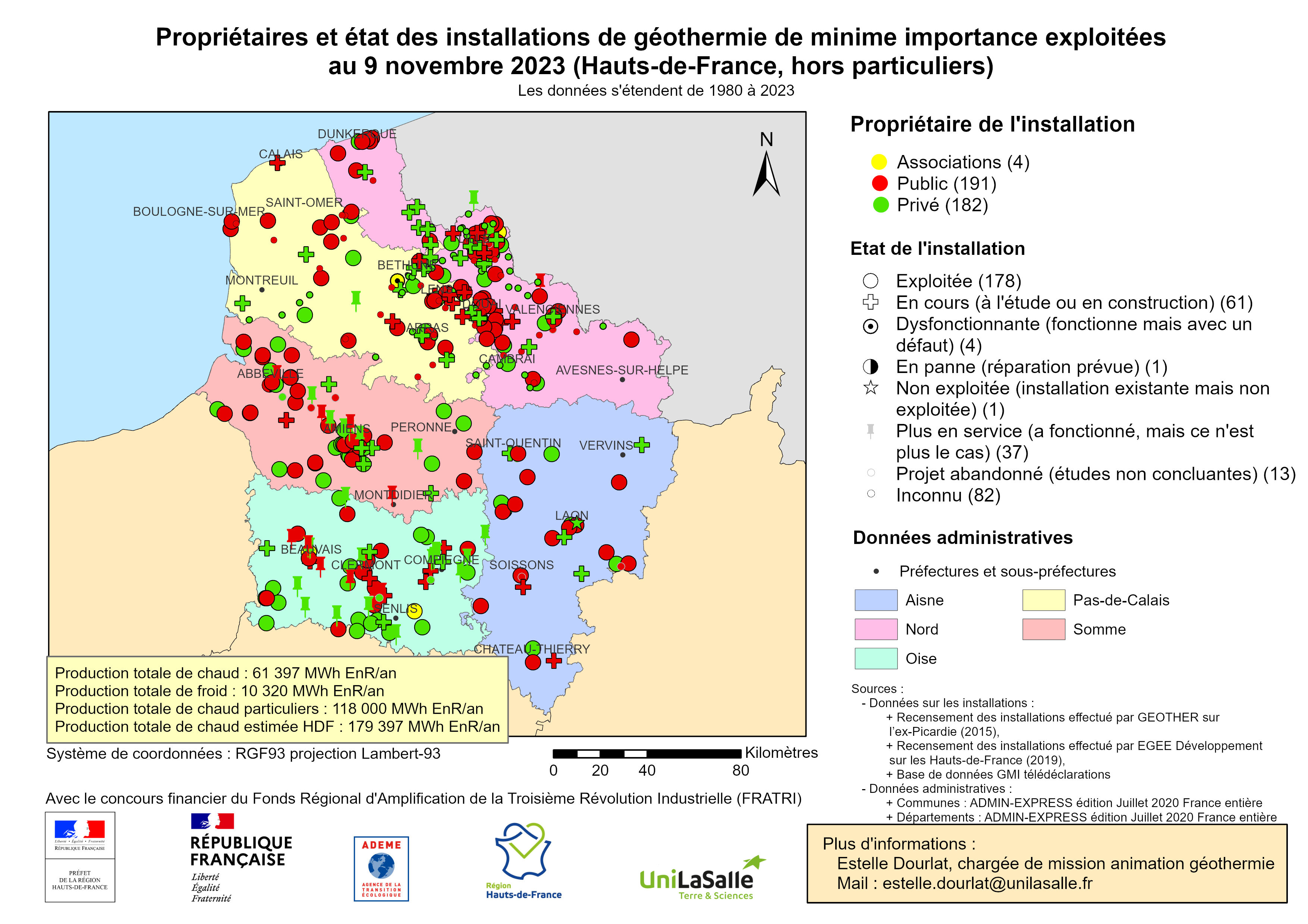 Cartes des installations de géothermie en Hauts-de-France 2023